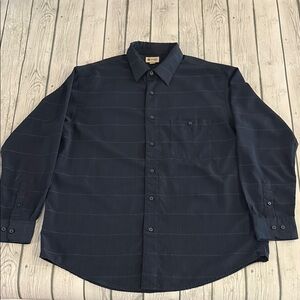 Haggar Clothing Dark Navy Blue Striped Button Down Shirt Size L